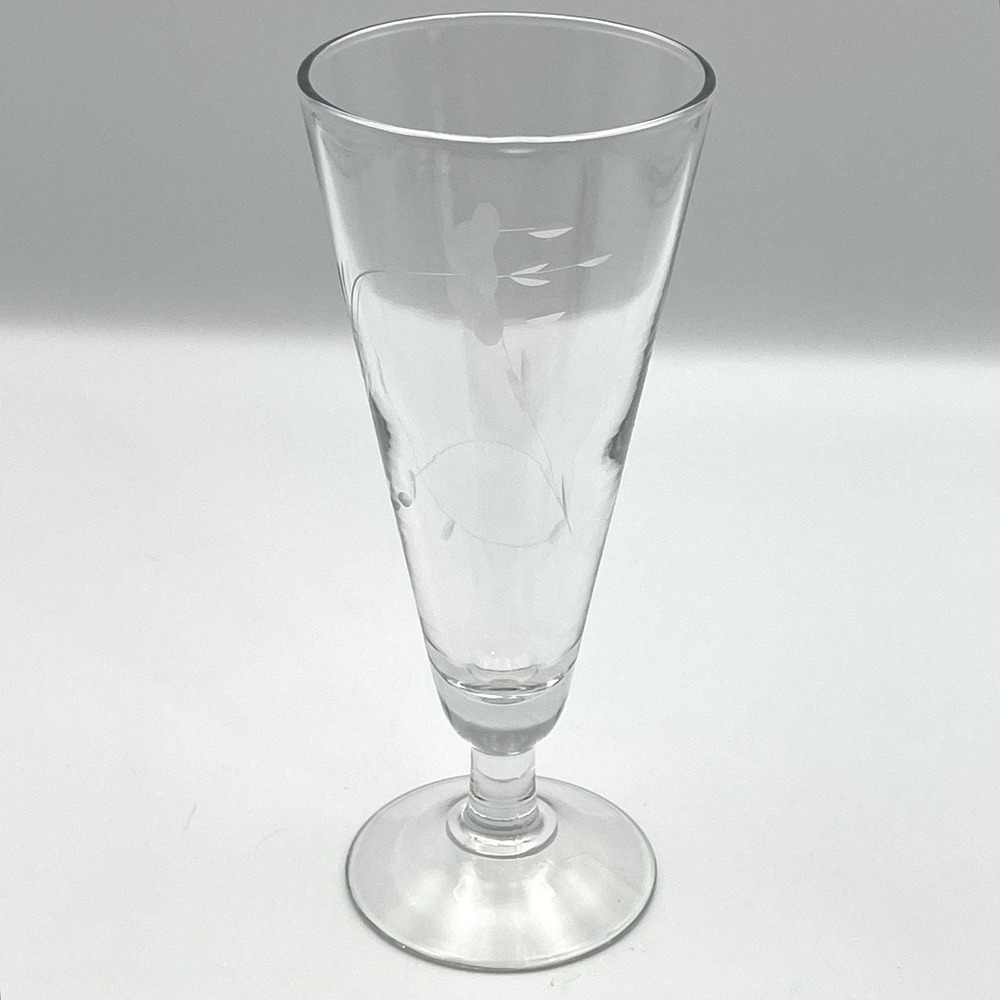Vintage 1980s Princess House Heritage Etched Floral Pilsner Glass 7.75"
